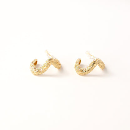Gold Plated Brass textured Hoop Earrings